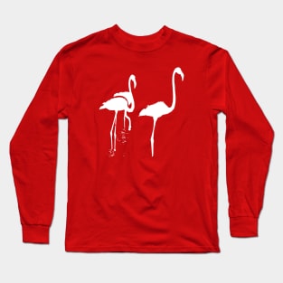 Minimalistic Three Flamingos Silhouette In White Long Sleeve T-Shirt